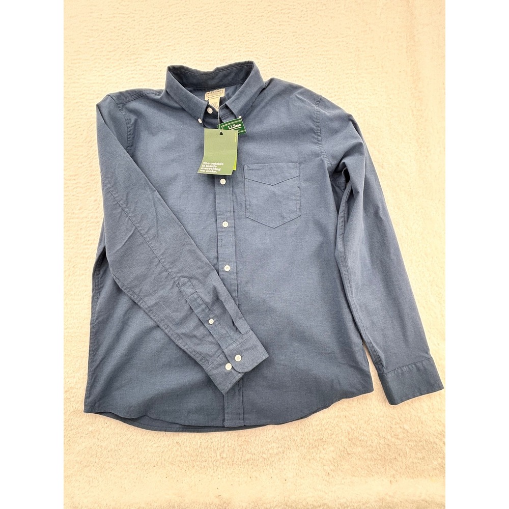 LL Bean TrueCool Comfort Stretch Oxford Shirt Deep Blue M Regular Moisture Wick